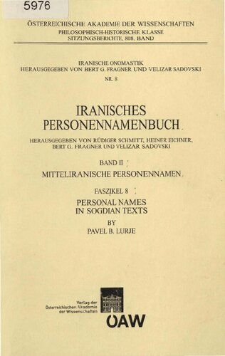 Personal Names In Sogdian Texts Sources Pavel B Lurje