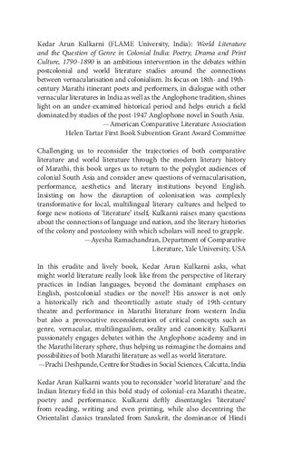 World Literature And The Question Of Genre In Colonial India Poetry Drama And Print Culture 17901890 Kedar Arun Kulkarni