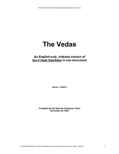 The Vedas An Englishonly Indexed Version Of The 4 Veda Samhitas In One Document Aum Dharmic Scriptures Team
