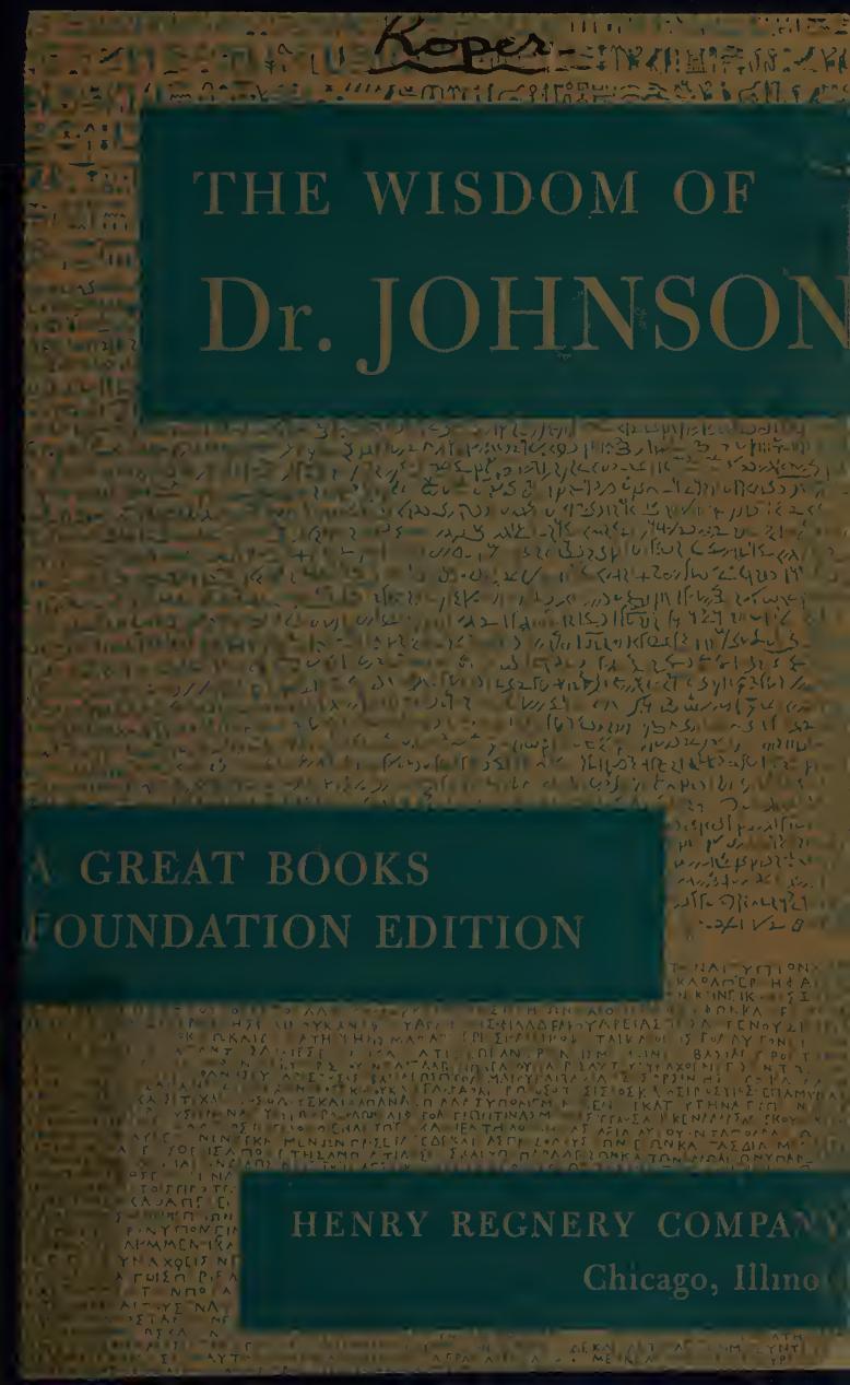 The Wisdom Of Dr Johnson Topical Excerpts From Boswells Life Of Johnson Joan Bernick