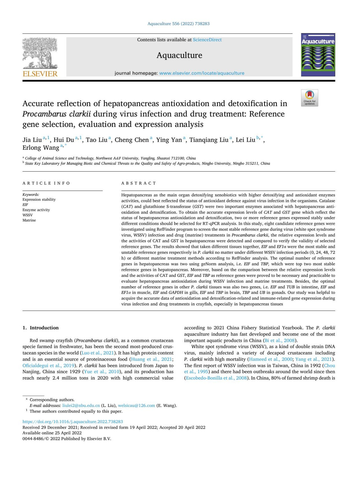 Accurate Reflection Of Hepatopancreas Antioxidation And Detoxification In Procambarus Clarkii During Virus Infection And Drug Treatment Reference Gene Selection Evaluation And Expression Analysis Jia Liu