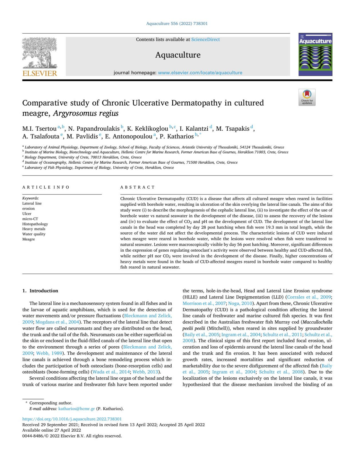 Comparative Study Of Chronic Ulcerative Dermatopathy In Cultured Meagre Argyrosomus Regius Mi Tsertou