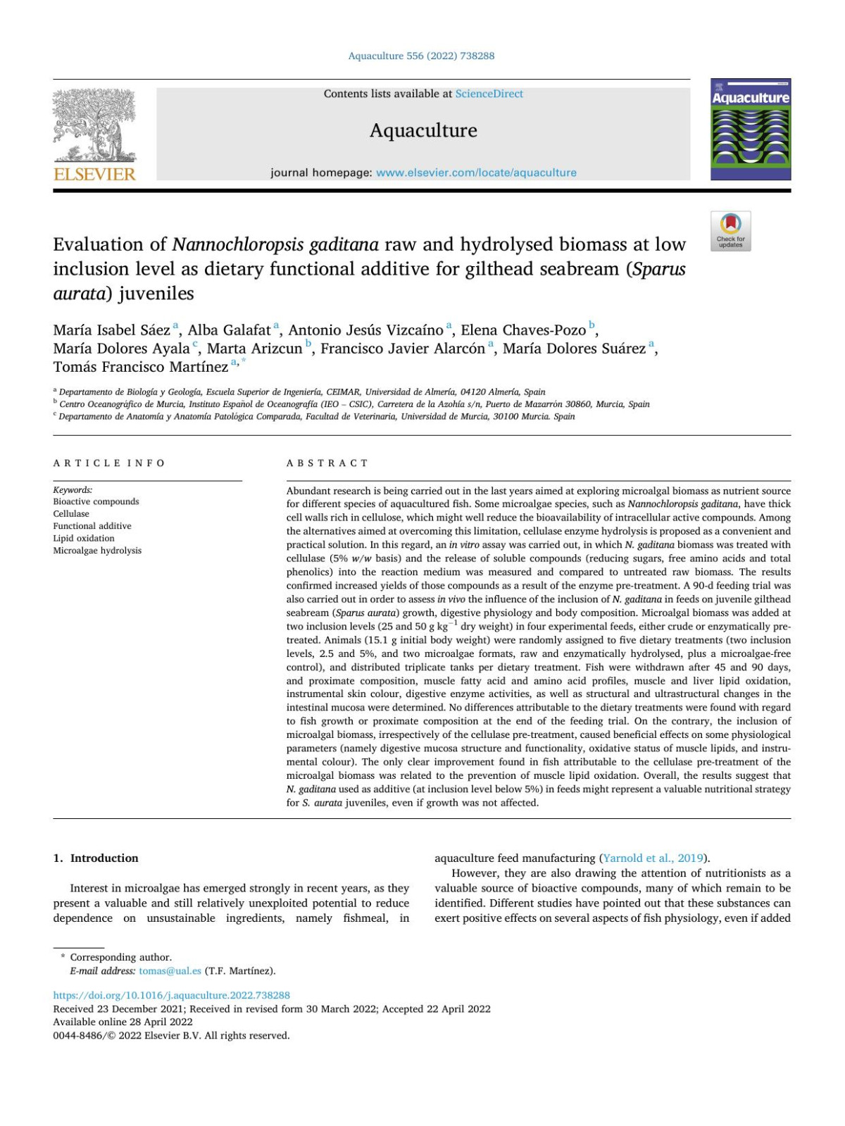 Evaluation Of Nannochloropsis Gaditana Raw And Hydrolysed Biomass At Low Inclusion Level As Dietary Functional Additive For Gilthead Seabream Sparus Aurata Juveniles Mara Isabel Sez