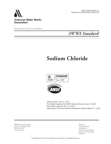 Sodium Chloride American Water Works Association American National Standards Institute