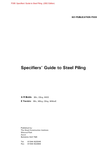 Sci P308 Specifiers Guide To Steel Piling A R Biddle E Yandzio