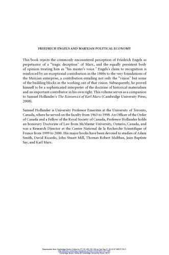 Friedrich Engels And Marxian Political Economy Samuel Hollander