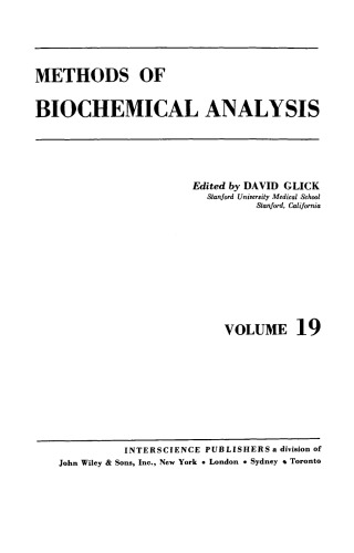 Methods Of Biochemical Analysis Vol 19 David Glick