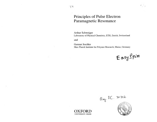 Principles Of Pulse Electron Paramagnetic Resonance Arthur Schweiger