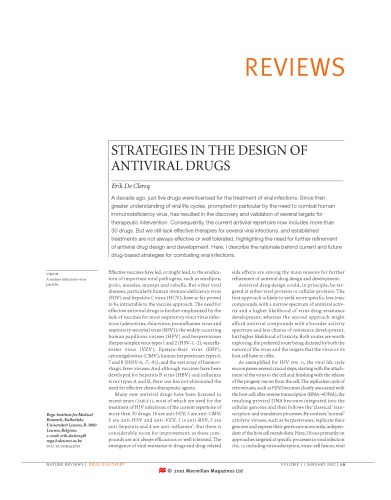Strategies In The Design Of Antiviral Drugs Erik De Clercq