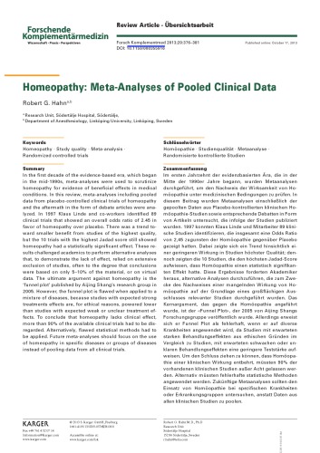 Homeopathy Metaanalysis Of Pooled Clinical Data Hahn Rg