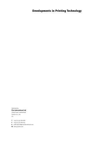 Developments In Printing Technology Pira International Ltd