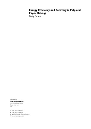 Energy Efficiency And Recovery In Pulp And Paper Making Pira International Ltd