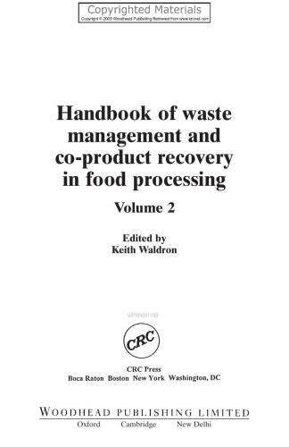 Handbook Of Waste Management And Coproduct Recovery In Food Processing Keith W Waldron