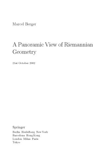 A Panoramic View Of Riemannian Geometry Draft Berger M