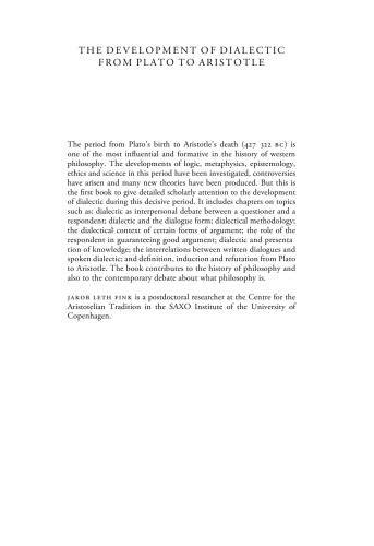 The Development Of Dialectic From Plato To Aristotle Dr Jakob Leth Fink