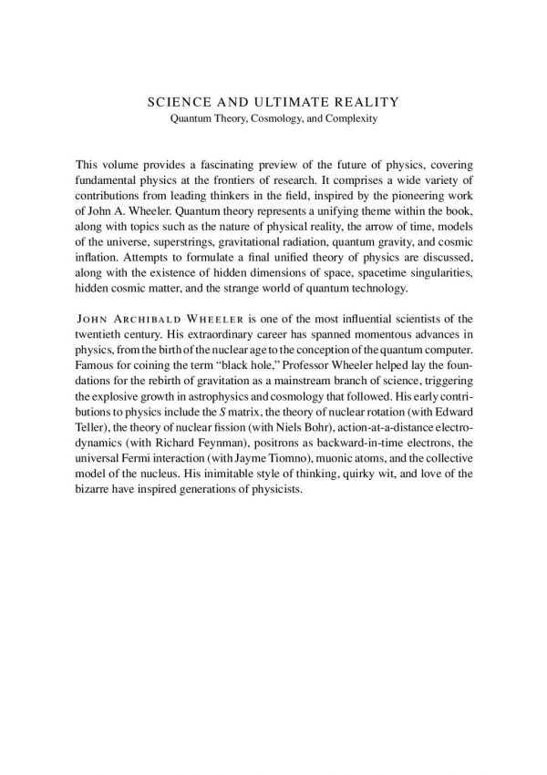 Science And Ultimate Reality Quantum Theory Cosmology And Complexity John D Barrow