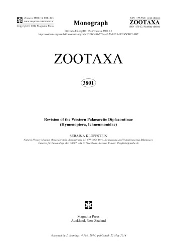 Revision Of The Western Palaearctic Diplazontinae Hymenoptera Ichneumonidae Seraina Klopfstein