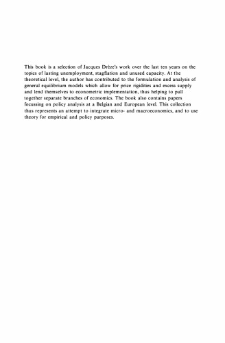 Underemployment Equilibria Essays In Theory Econometrics And Policy Jacques Drze