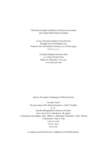 The Universities Of The Italian Renaissance Paul F Grendler