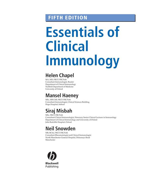 Essentials Of Clinical Immunology 5th Edition 5th Helen Chapel