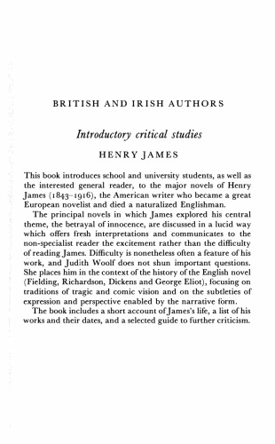 Henry James The Major Novels Judith Woolf