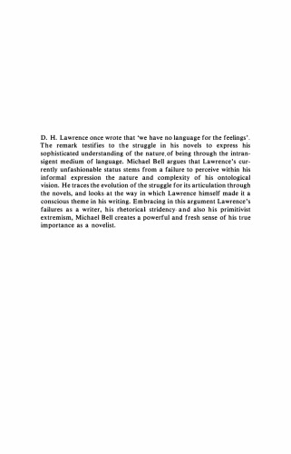 D H Lawrence Language And Being Michael Bell