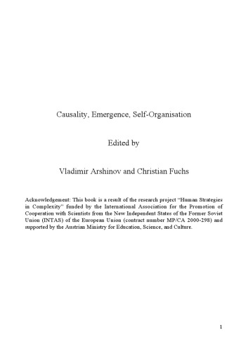 Emergence Causality Selforganisation Vladimir Arshinov Christian Fuchs