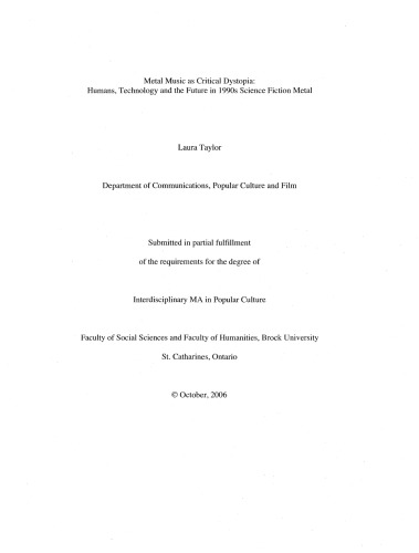 Metal Music As Critical Dystopiahumanstechnology And The Future In 1990s Science Fiction Metal Laura Taylor