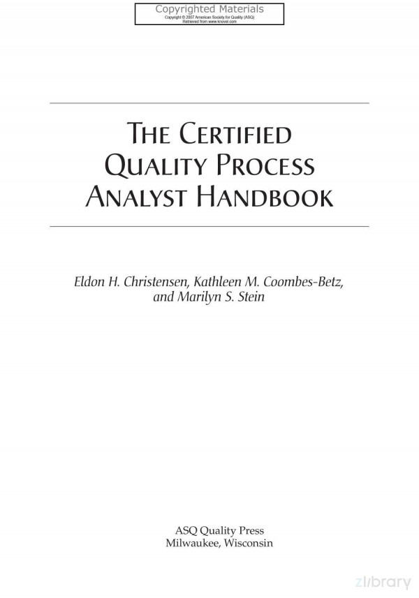 Certified Quality Process Analyst Handbook Christensen Eldon H Coombesbetz