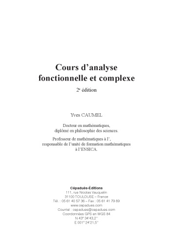 Cours Danalyse Fonctionnelle Et Complexe Yves Caumel