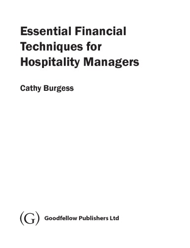 Essential Financial Techniques For Hospitality Managers Cathy Burgess