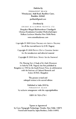 The Flaming Feet And Other Essays The Dalit Movement In India Rev And Enl 2nd Ed Di Ar Nagaraj Prithvi Datta Chandra Shobhi