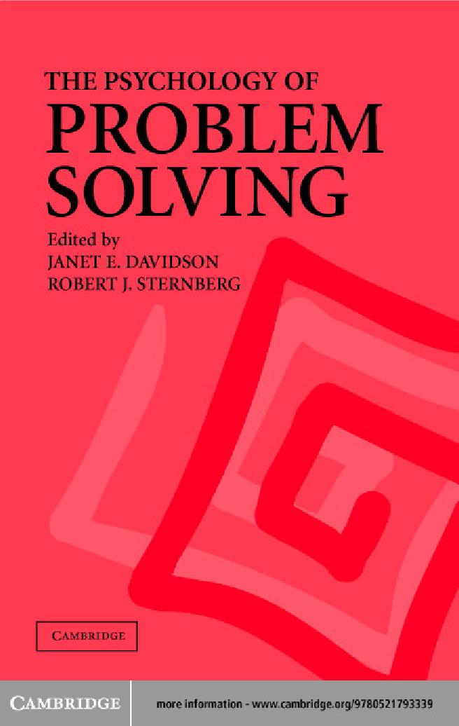 The Psychology Of Problem Solving Janet E Davidson Robert J Sternberg