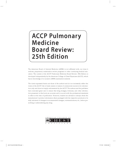 Accp Pulmonary Medicine Board Review 25th Ed American College Of Chest Physicians