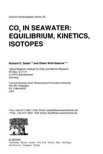 Co2 In Seawater Equilibrium Kinetics Isotopes Zeebe Richard E Wolfgladrow