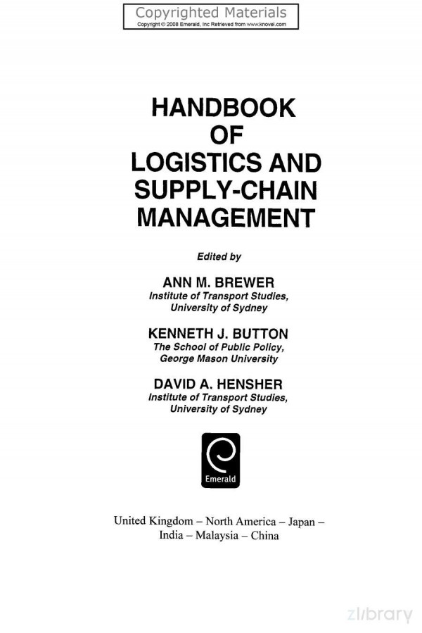 Handbook Of Logistics And Supply Chain Management Volume 2 Brewer