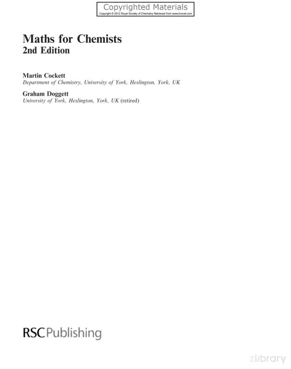 Maths For Chemists 2nd Edition Martin Cockett Graham Doggett