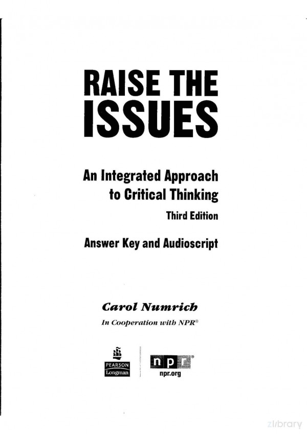 Raise The Issues An Integrated Approach To Critical Thinking Answer Key And Audioscript 3rd Edition Carol Numrich