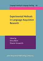 Experimental Methods In Language Acquisition Research Elma Blom Sharon Unsworth