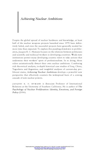 Achieving Nuclear Ambitions Scientists Politicians And Proliferation Paperback Jacques E C Hymans