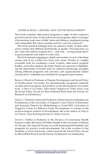 Afterschool Centers And Youth Development Case Studies Of Success And Failure Barton J Hirsch Nancy L Deutsch David L Dubois
