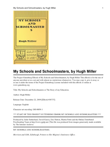 An Autobiography My Schools And Schoolmasters Or The Story Of My Education By Hugh Miller Hugh Miller