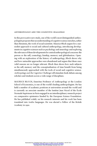 Anthropology And The Cognitive Challenge Maurice Bloch