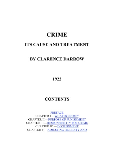 Crime Its Cause And Treatment Clarence Darrow