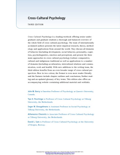Crosscultural Psychology Research And Applications John W Berry Ype H Poortinga Seger M Breugelmans Athanasios Chasiotis David L Sam