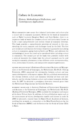 Culture In Economics History Methodological Reflections And Contemporary Applications Hardcover Sjoerd Beugelsdijk