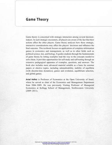 Game Theory Interactive Strategies In Economics And Management Aviad Heifetz