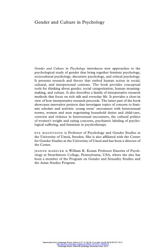 Gender And Culture In Psychology Theories And Practices Eva Magnusson Jeanne Marecek