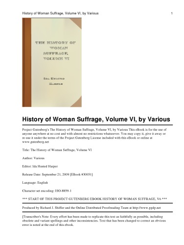 History Of Woman Suffrage Volume 6 Matilda Joslyn Gage Elizabeth Cady Stanton Ida Husted Harper