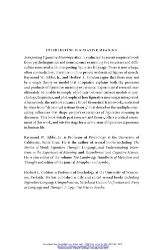 Interpreting Figurative Meaning Raymond W Gibbs Herbert L Colston